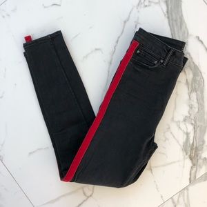 Zara Women Grey Jeans with Red Velvet Stripe